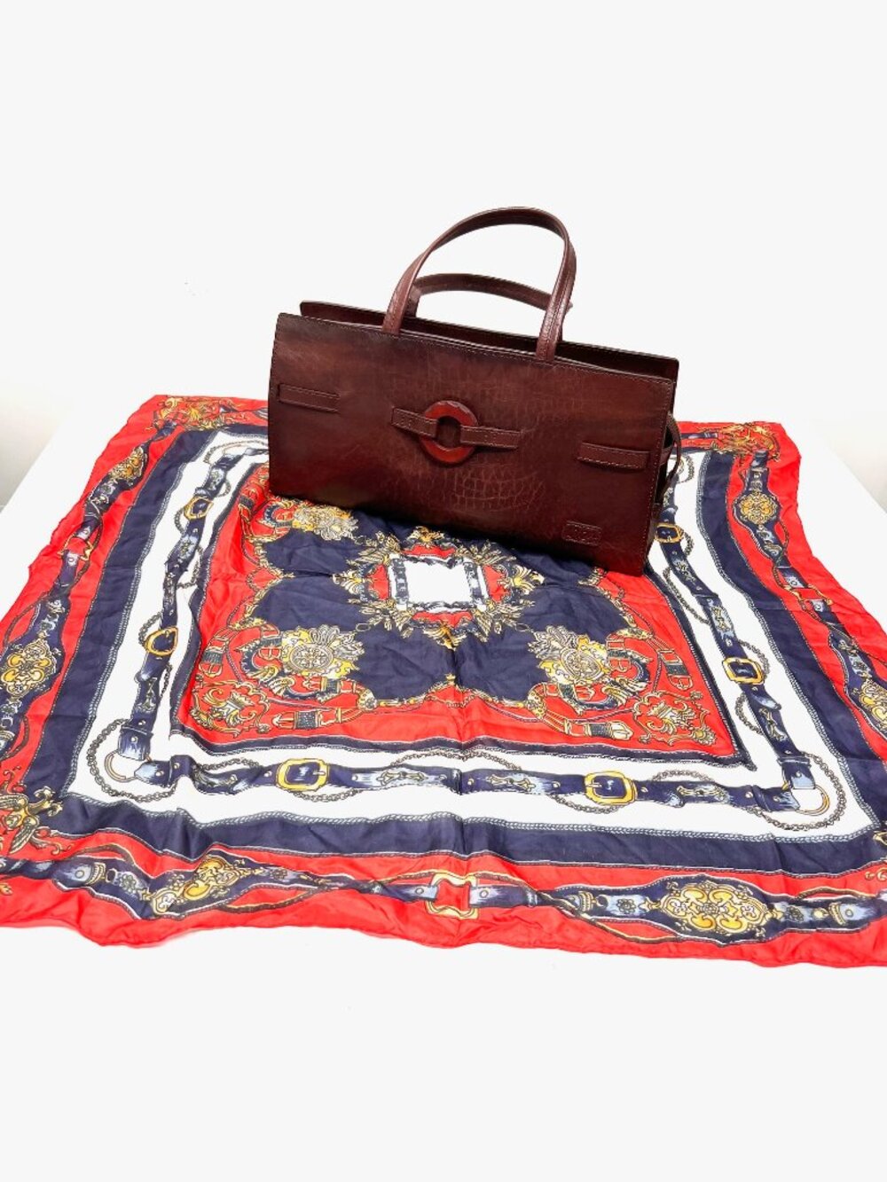 New-Classic  IBIZA Aoyama  Choco Brown Leather Hand Shoulder Bag + Silk Scarf (8 - Picture 16 of 16